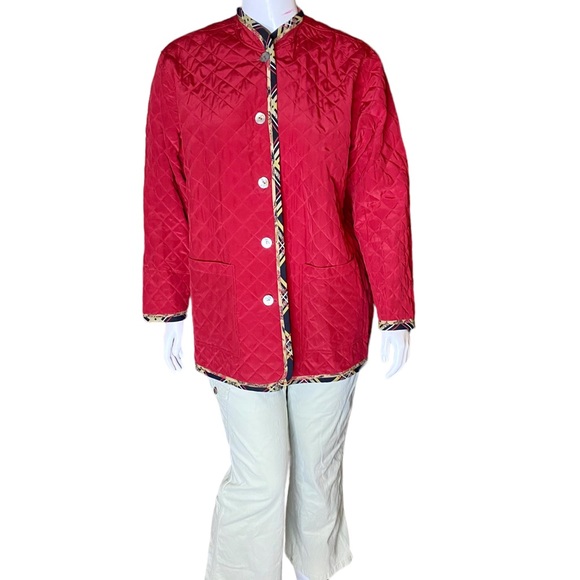NWT Koos of Course Jacket Reversible Red Floral Silk Lightweight Quilted Blazer - Picture 3 of 12